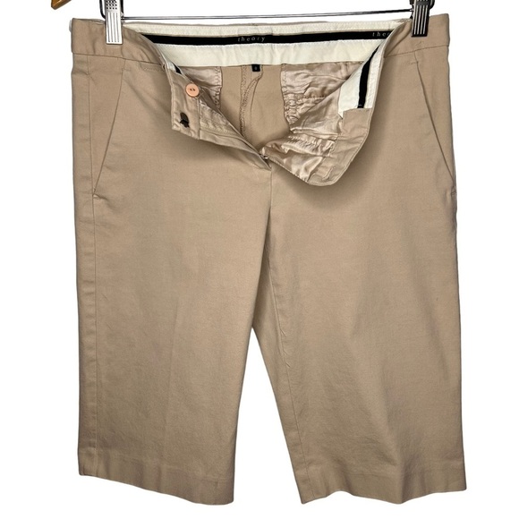 Theory Women’s Tan Cotton Stretch Chino Bermuda Shorts Size 8 Pockets Neutral - Picture 3 of 9